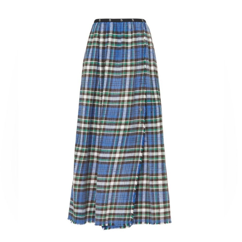 R13 Blue and Green Plaid Maxi Kilt Skirt